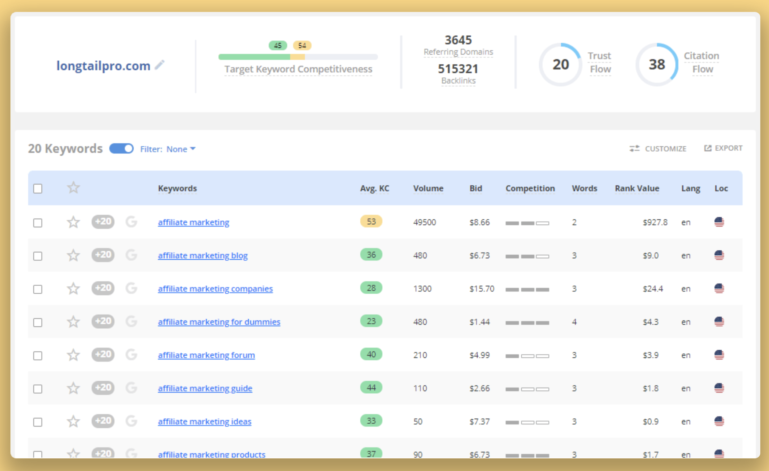 screenshot of Long Tail Pro